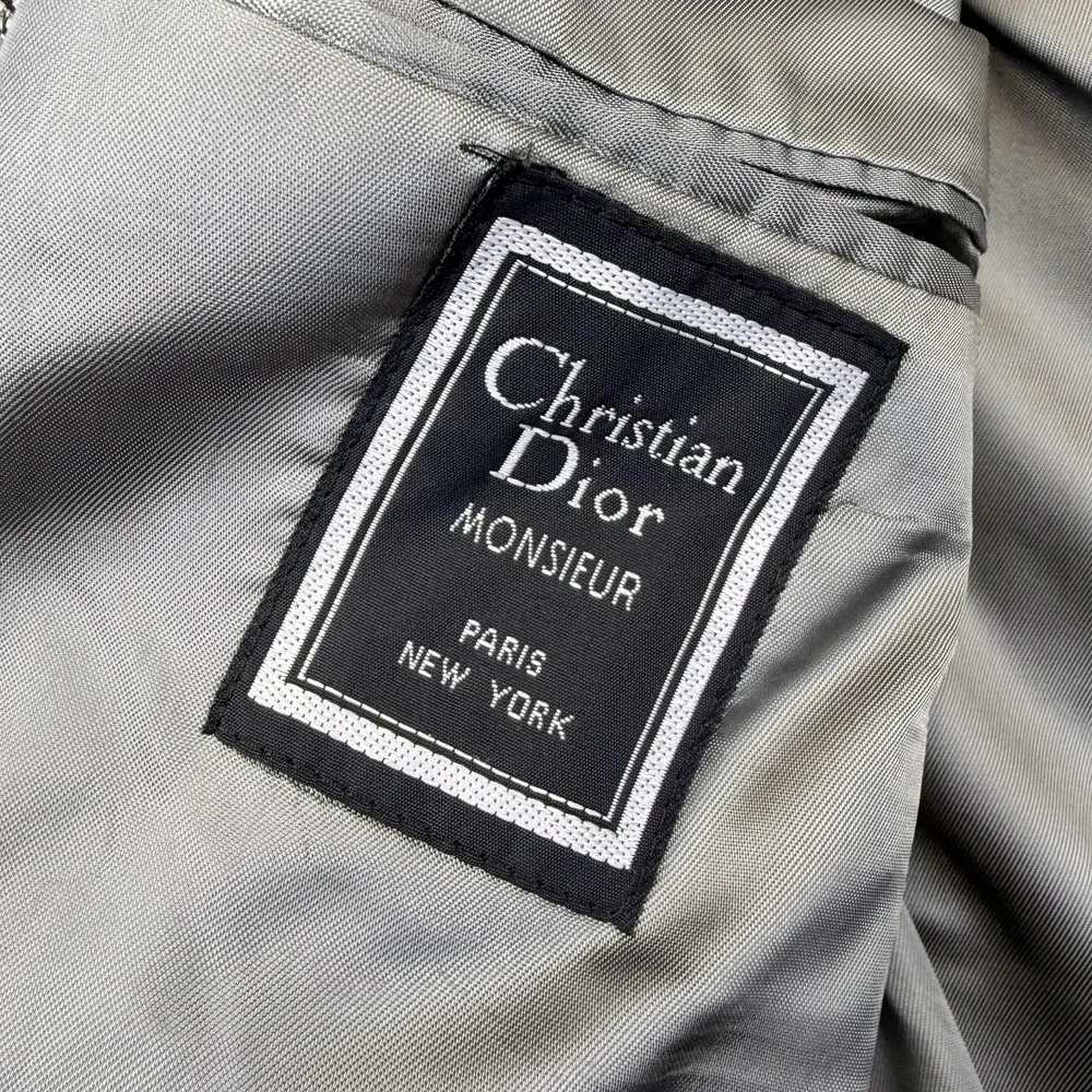 Vintage Christian Dior Sport Coat Blazer Mens 42R Gray Wool Silk Tweed Check‎
